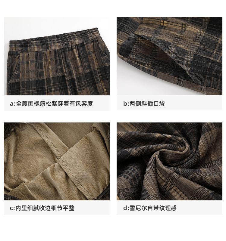 Mid Rise Plaid Wide Leg Pants Product Image