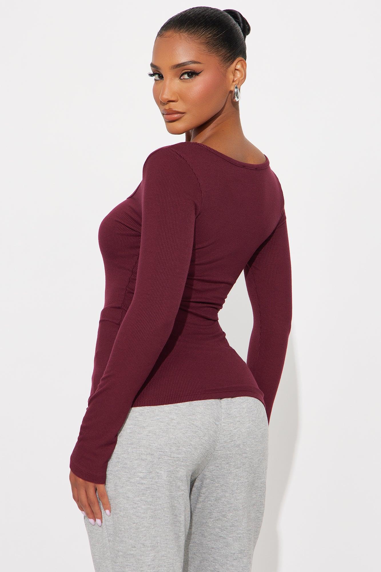 Issa Ribbed Top - Burgundy Product Image