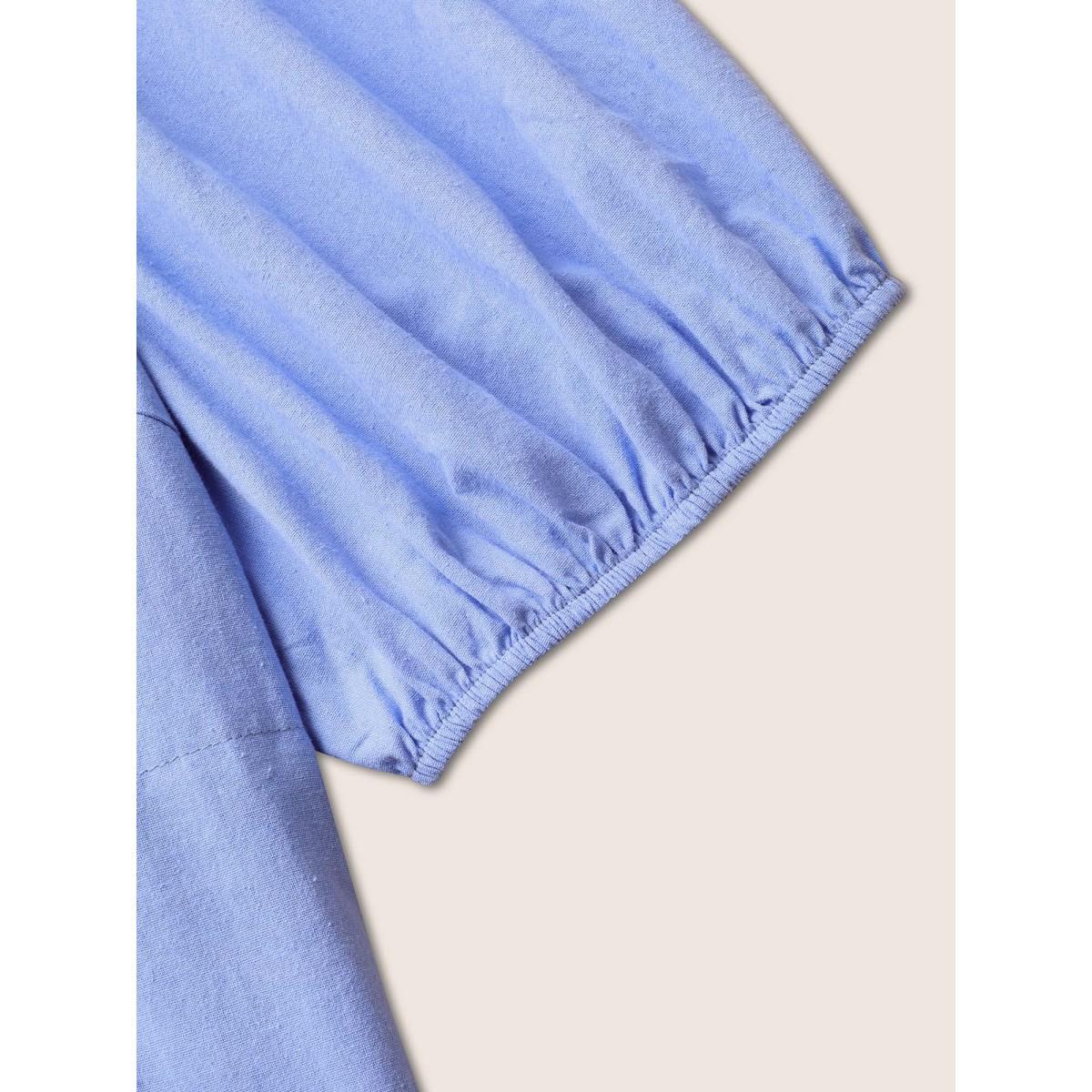Plus Size Square Neck Plain Pleated Puff Sleeve Dress Stone Women Casual Square Neck Short sleeve Curvy BloomChic 18-20/2X Product Image