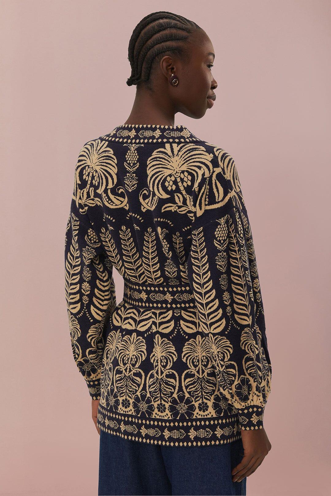 Navy Blue Ainika Tropical Splendor Knit Cardigan, AINIKA TROPICAL SPLENDOR BLUE / M Product Image