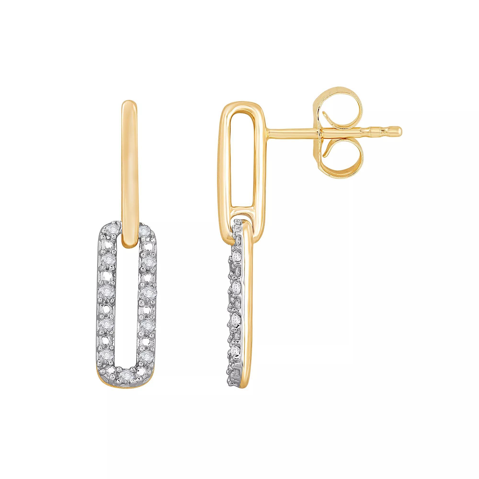 10k Gold 1/10 Carat T.W. Diamond Double Paperclip Drop Earrings, Women's Product Image