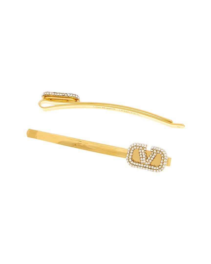 VALENTINO GARAVANI Valentino Set Of 2 Vlogo Signature Swarovski Hair Pins In Yellow Product Image