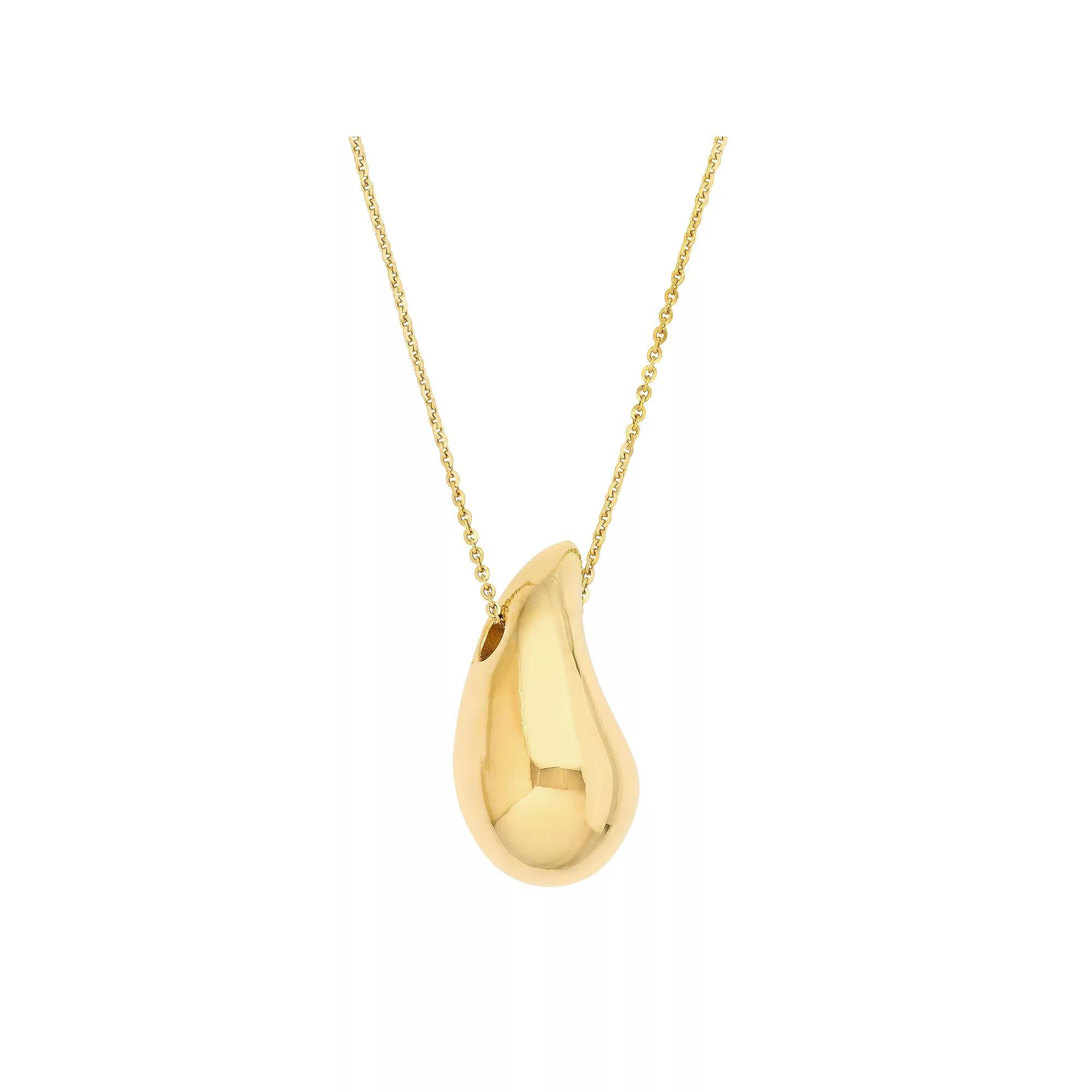 Gold Tone Puffed Teardrop Necklace, Women's, Size: 18", 14k Gold Product Image
