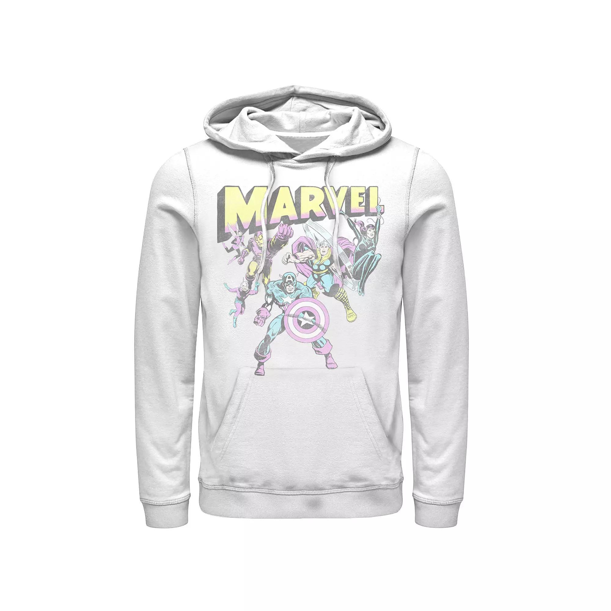 Men's Marvel Group Shot Distressed Comic Cover Hoodie, Size: XXL, White Product Image