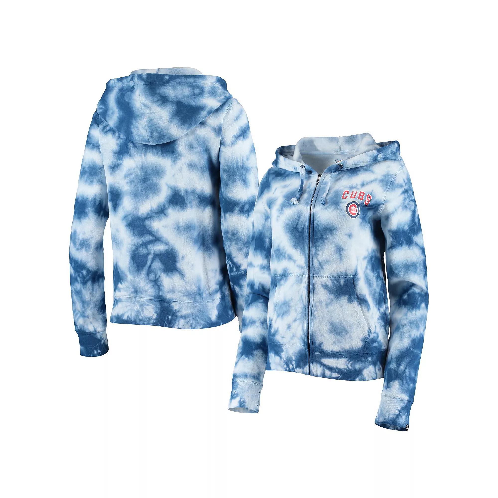 Women's New Era Royal Chicago Cubs Tie-Dye Fleece Full-Zip Hoodie, Size: Large, Blue Product Image