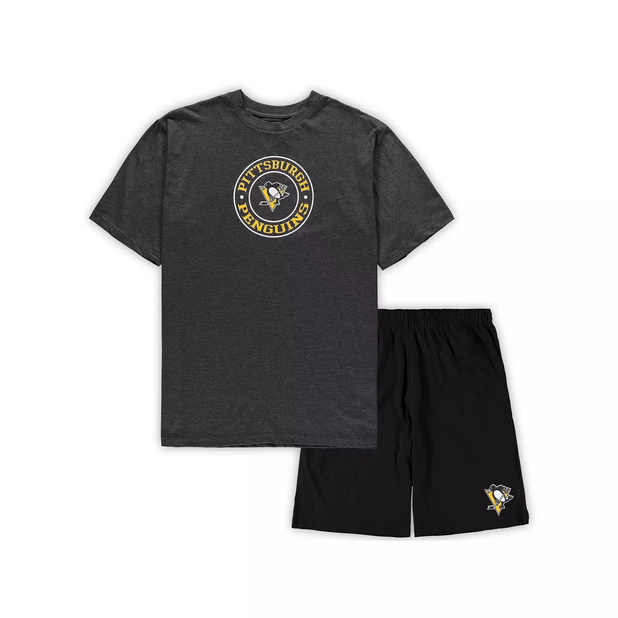 Men's Concepts Sport Black/Heathered Charcoal Pittsburgh Penguins Big & Tall T-Shirt & Shorts Sleep Set, Size: XLT Product Image