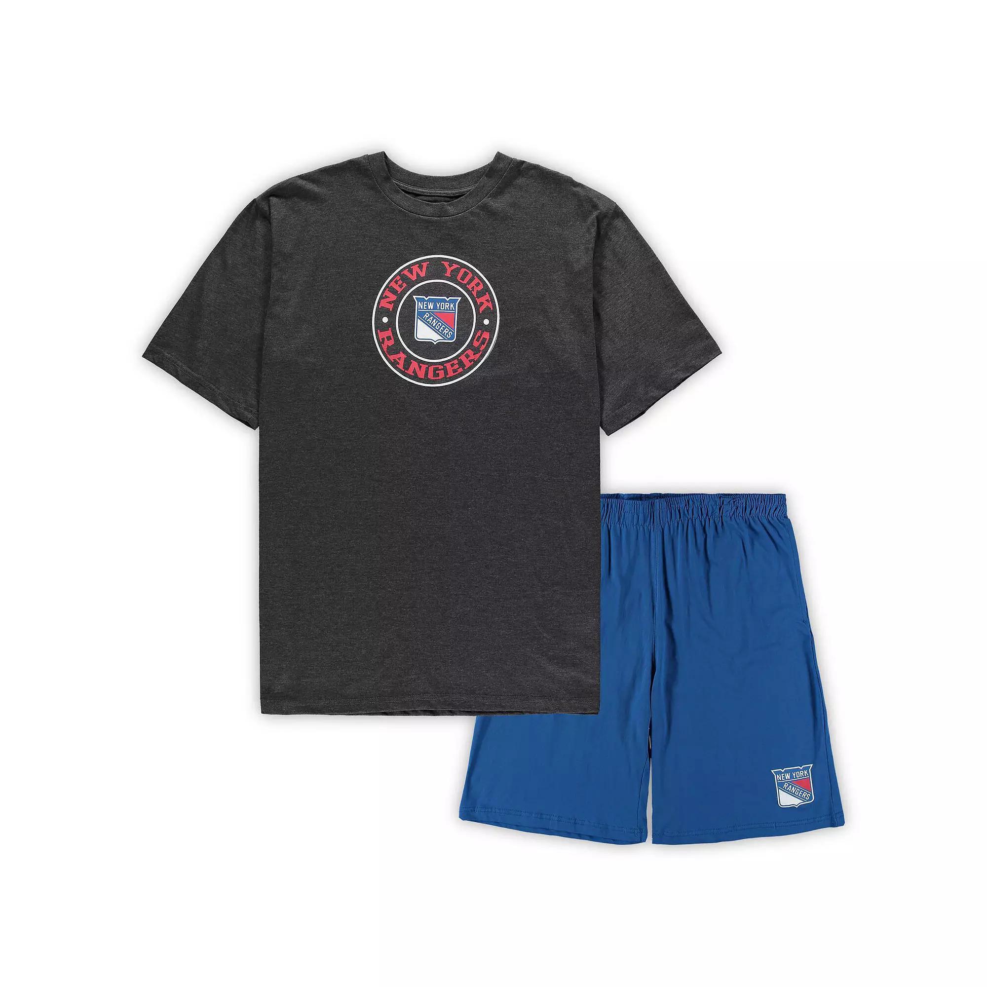 Men's Concepts Sport Blue/Heathered Charcoal New York Rangers Big & Tall T-Shirt & Shorts Sleep Set, Size: 3XLT, Ran Blue Product Image