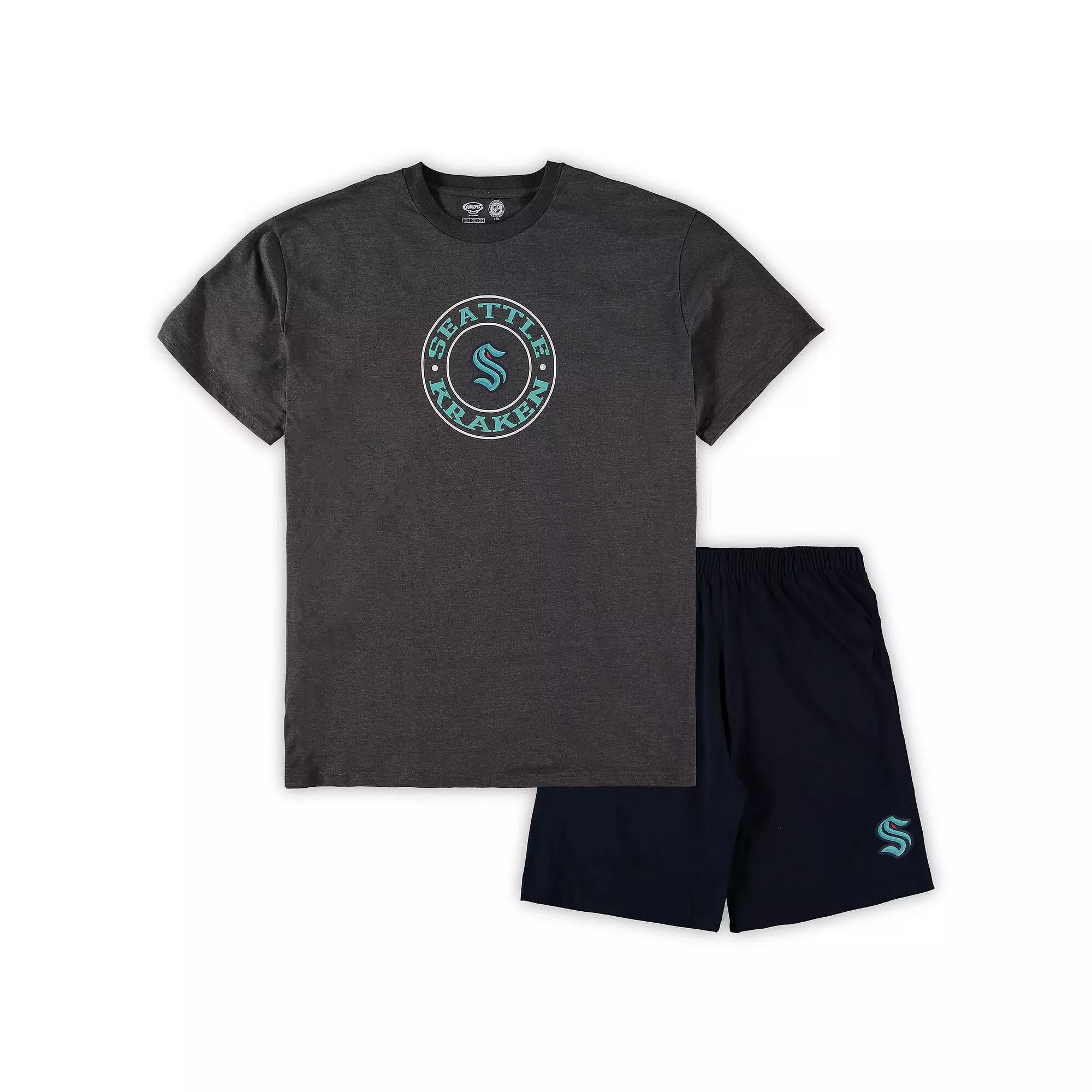Men's Concepts Sport Deep Sea Blue/Heathered Charcoal Seattle Kraken Big & Tall T-Shirt & Shorts Sleep Set, Size: XLT, Krk Blue Product Image