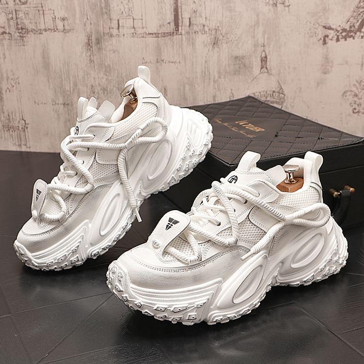 Mesh Panel Lace-Up Platform Sneakers Product Image