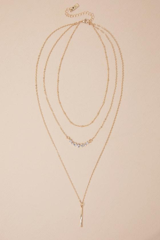 Enchanting Sparkle Gold Rhinestone Lariat Layered Necklace Product Image