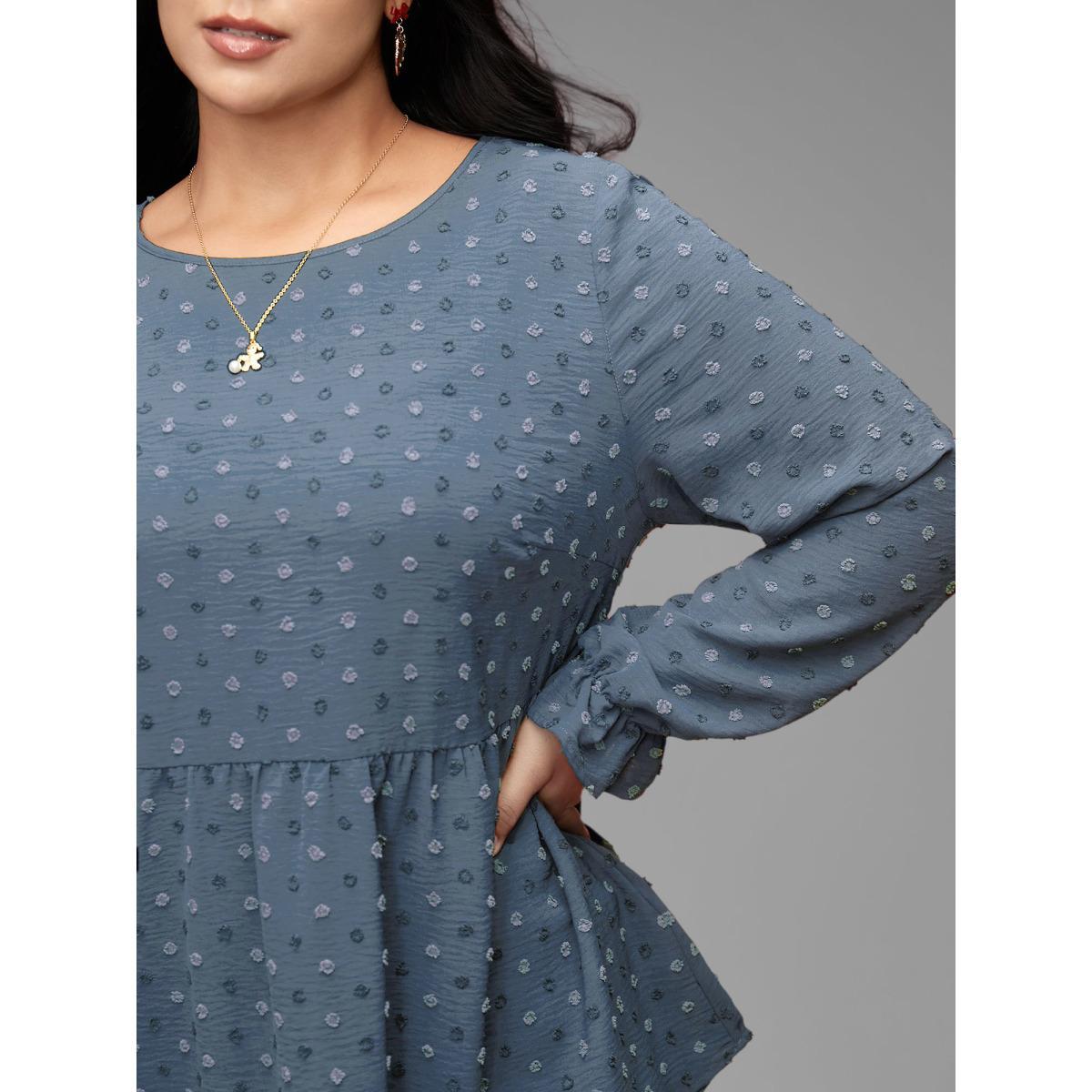 Plus Size Lilac Textured Dot Elastic Cuffs A-line Blouse Women Casual Long Sleeve Round Neck Everyday Blouses BloomChic 10/M Product Image