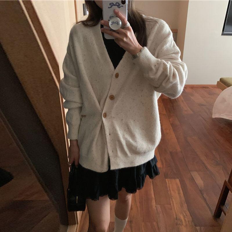 V-Neck Dotted Cardigan Product Image