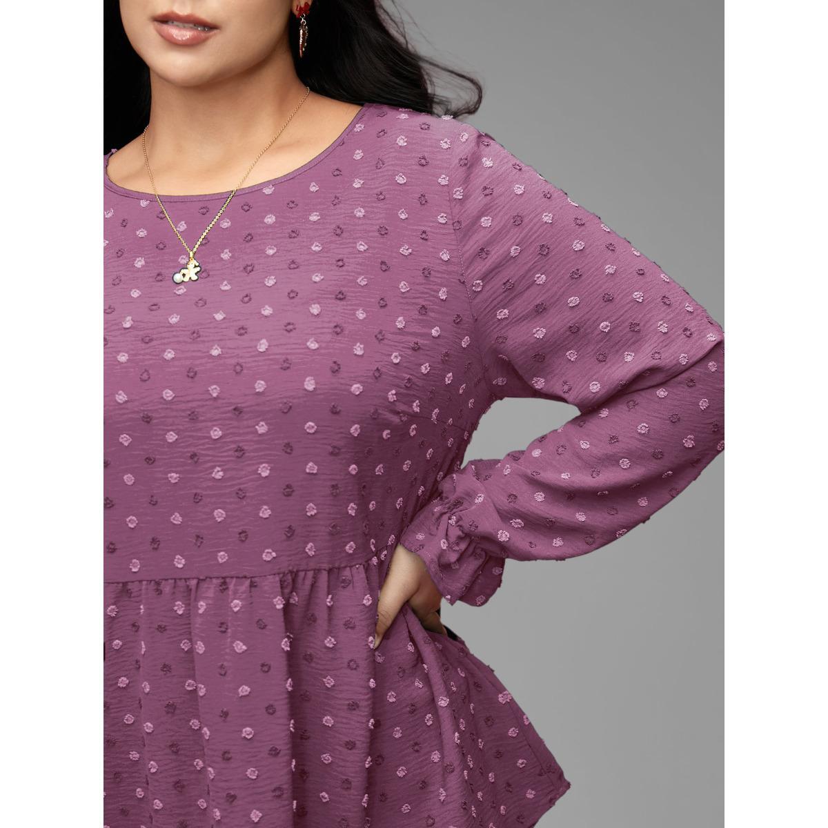 Plus Size Lilac Textured Dot Elastic Cuffs A-line Blouse Women Casual Long Sleeve Round Neck Everyday Blouses BloomChic 10/M Product Image