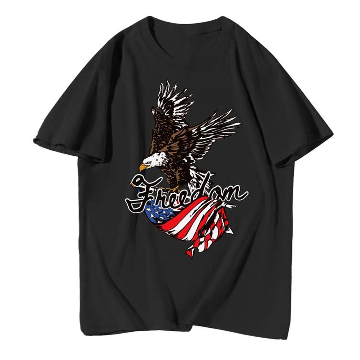 Udear American Flag & Eagle Round Neck T-Shirt Product Image