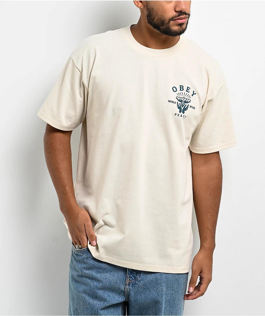 Obey Lotus With Hands Cream T-Shirt Product Image