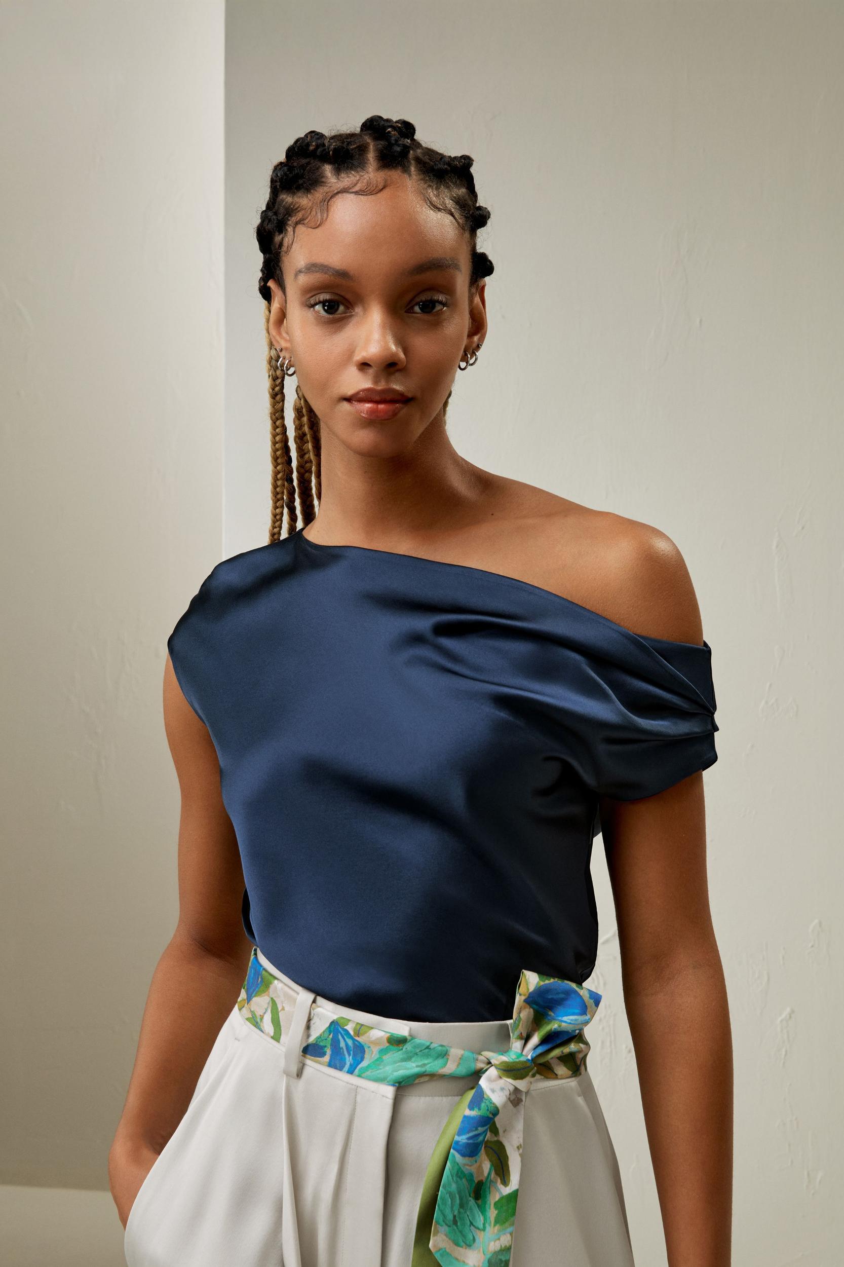Boat Neck Silk Top Product Image