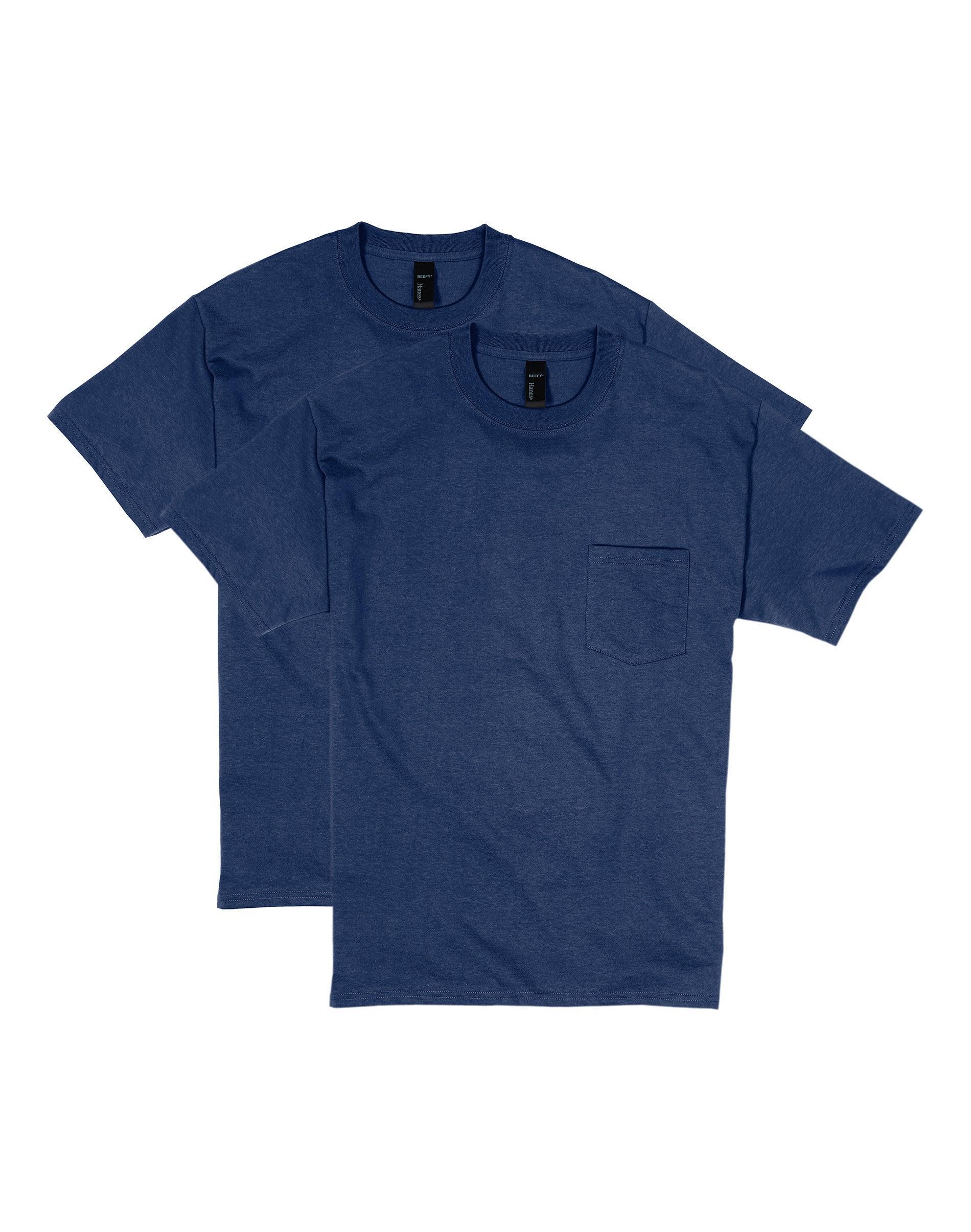 Men's Hanes® Beefy-T 2-Pack Pocket T-Shirt, Size: XL, Blue Product Image