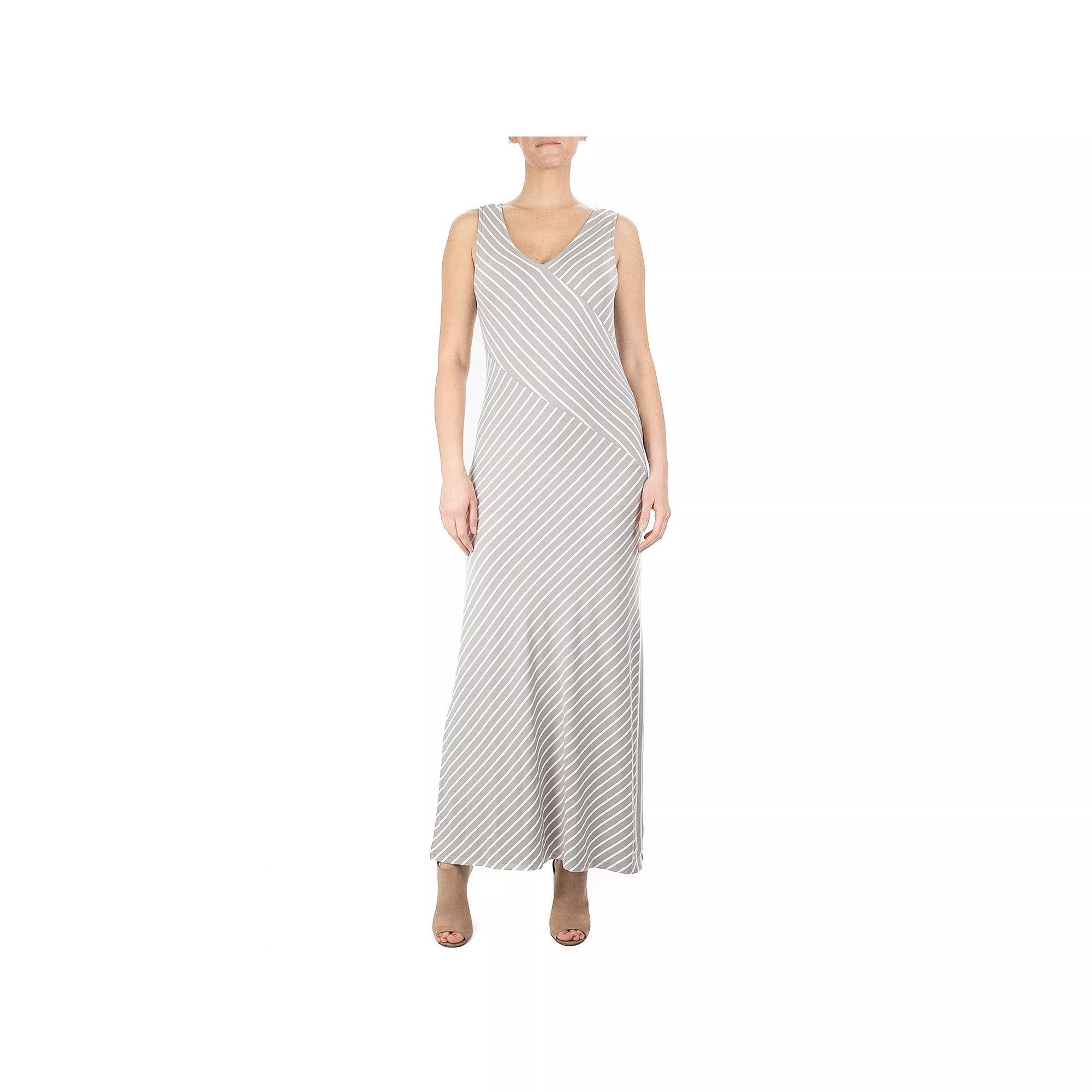 Women's Nina Leonard Striped Maxi Dress, Size: Medium, Brown White Product Image
