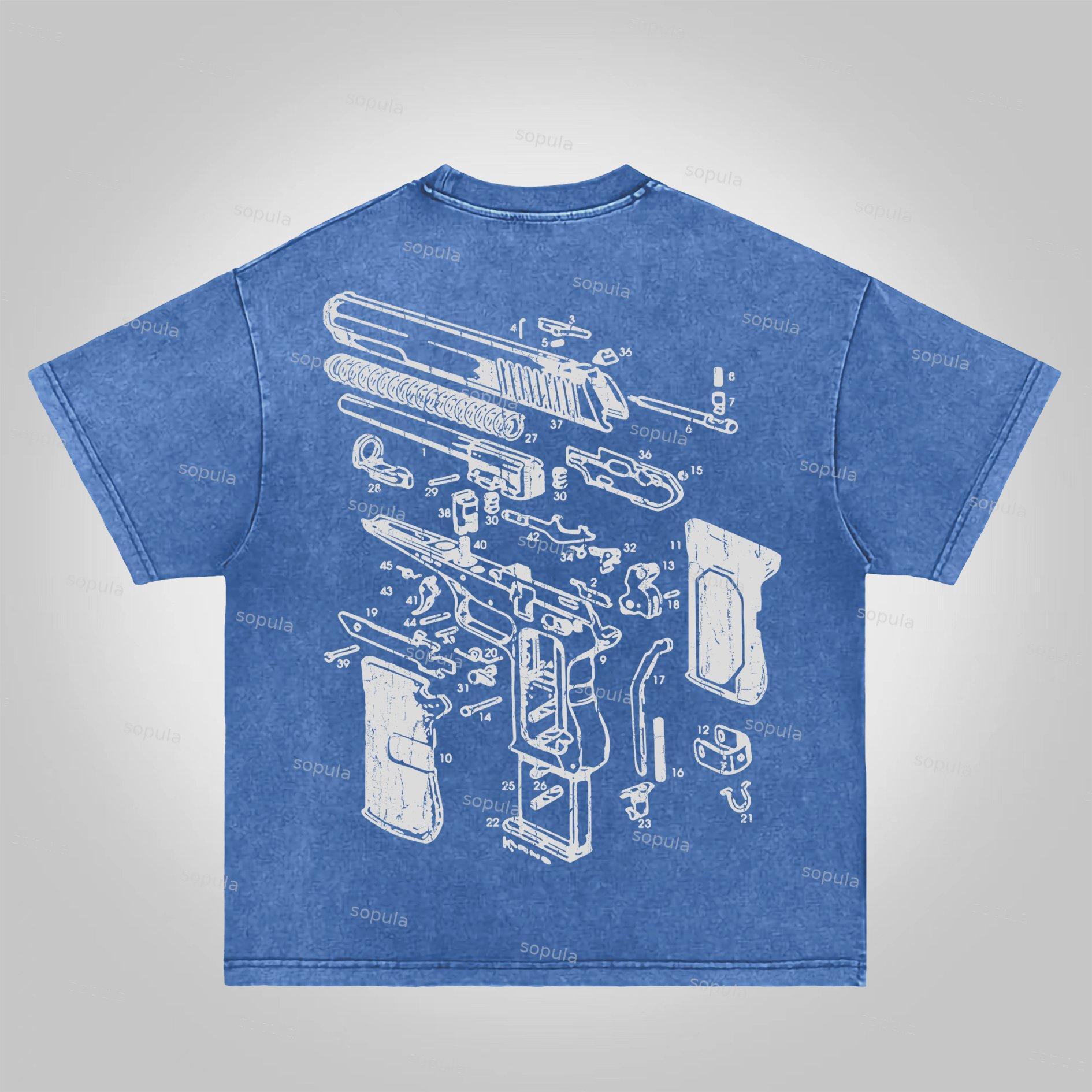 Sopula Love Peace Retro Deconstructed Gun Graphic Acid Wash T-shirt Product Image