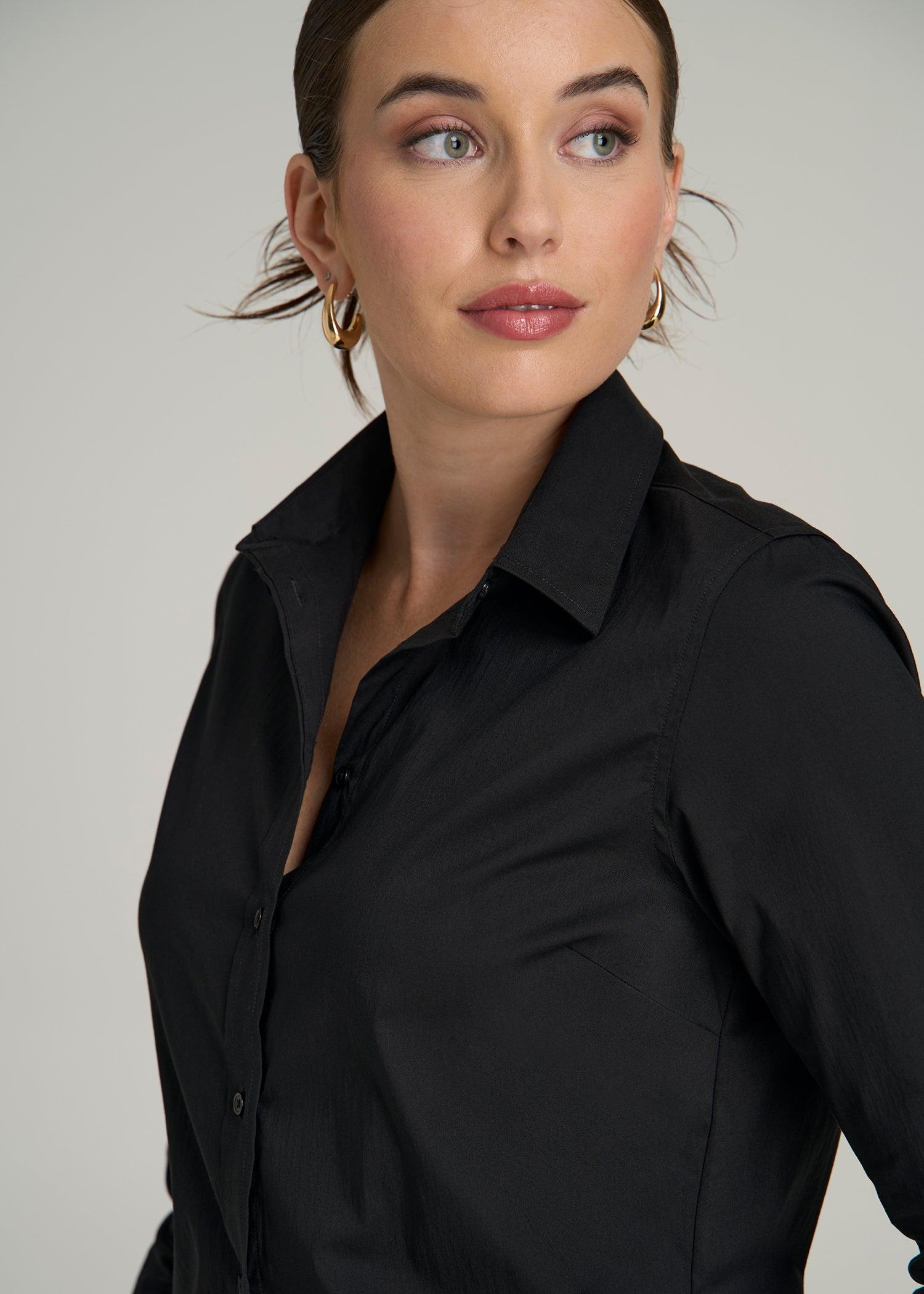 Slim Fit Button Up Women's Tall Shirt in Black Product Image