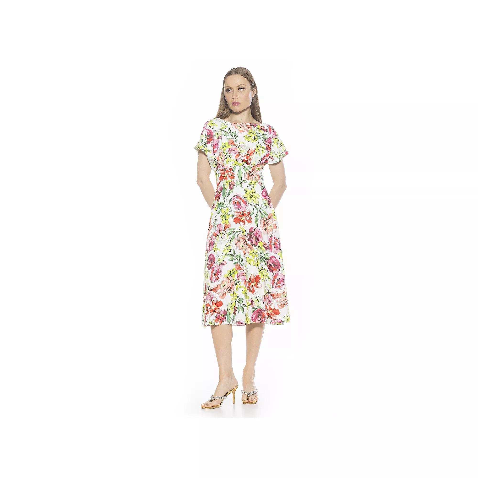 Women's ALEXIA ADMOR Dolman Midi Fit & Flare Dress, Size: 10, Large Floral Product Image