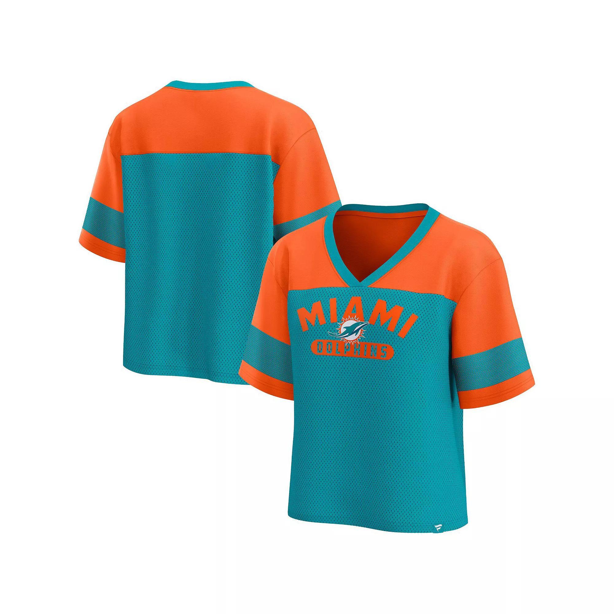 Women's Fanatics  Aqua/Orange Miami Dolphins Homeschool Jersey Poly V-NeckFashion Top, Size: Medium, Turquoise A Product Image