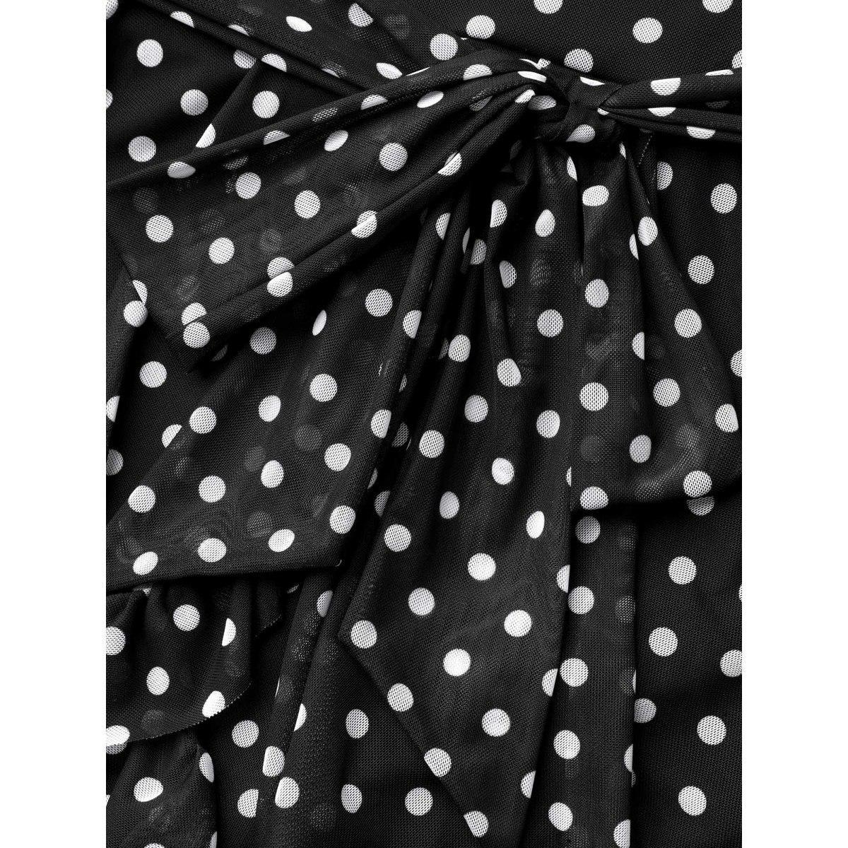 Plus Size Polka Dot Ruffled Hem Belted Swim Dress Women's Swimwear Black Beach Bodycon Overlap Collar High stretch Curve Swim Dresses BloomChic 28/5X Product Image