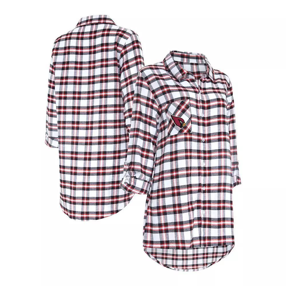 Women's Concepts Sport Black Arizona Cardinals Sienna Plaid Full-Button Long Sleeve Nightshirt, Size: 2XL Product Image