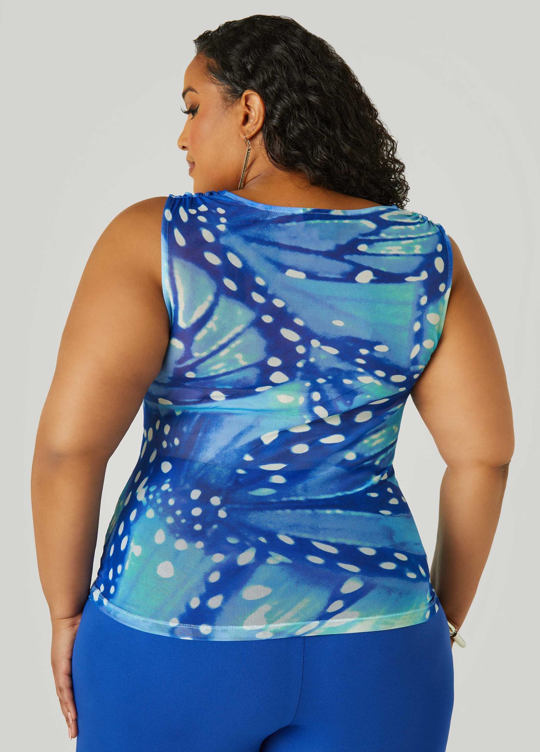 Cowl Neck Abstract Mesh Top Product Image