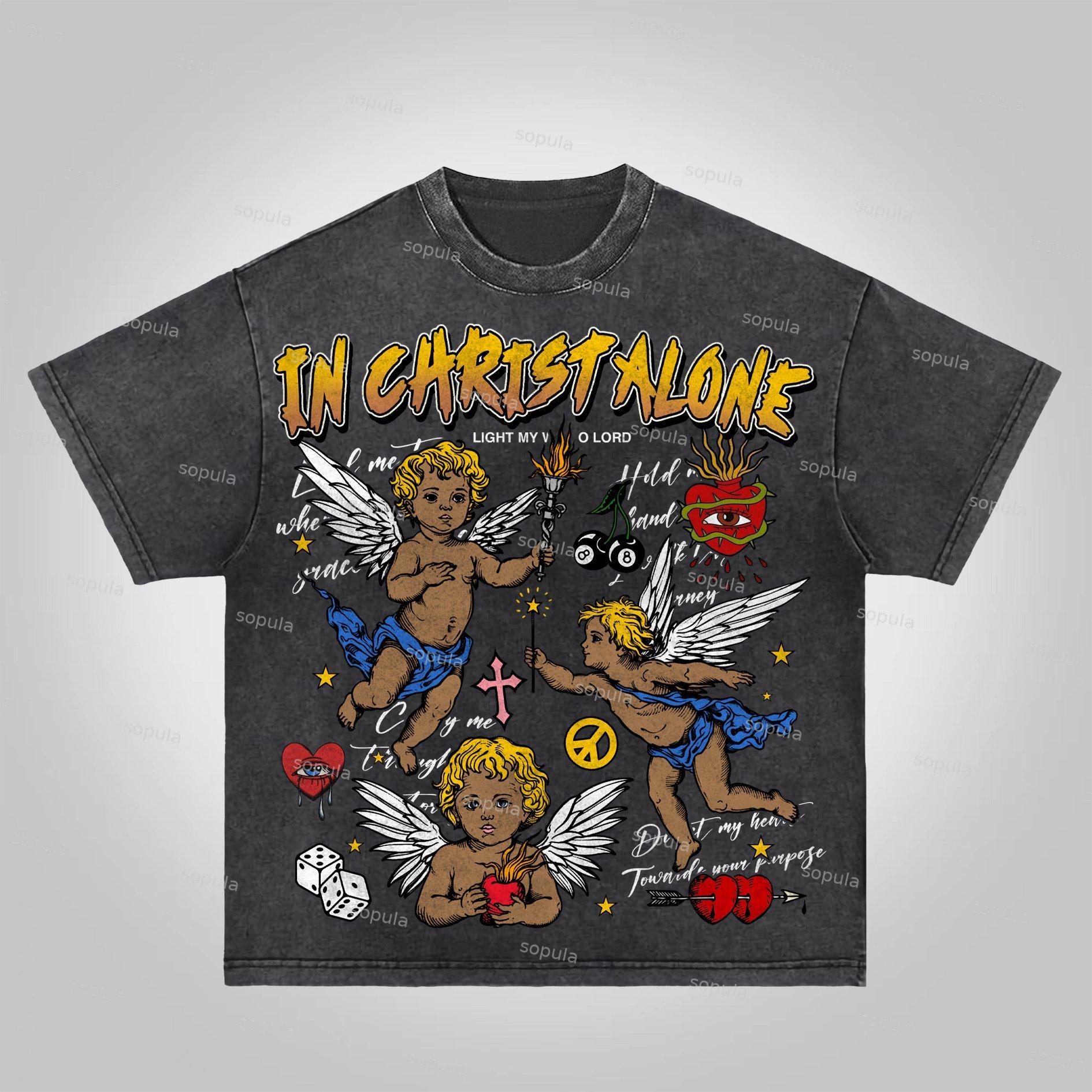 Sopula In Christ Alone Collage Printed Graphics Acid Washed T-Shirt Product Image