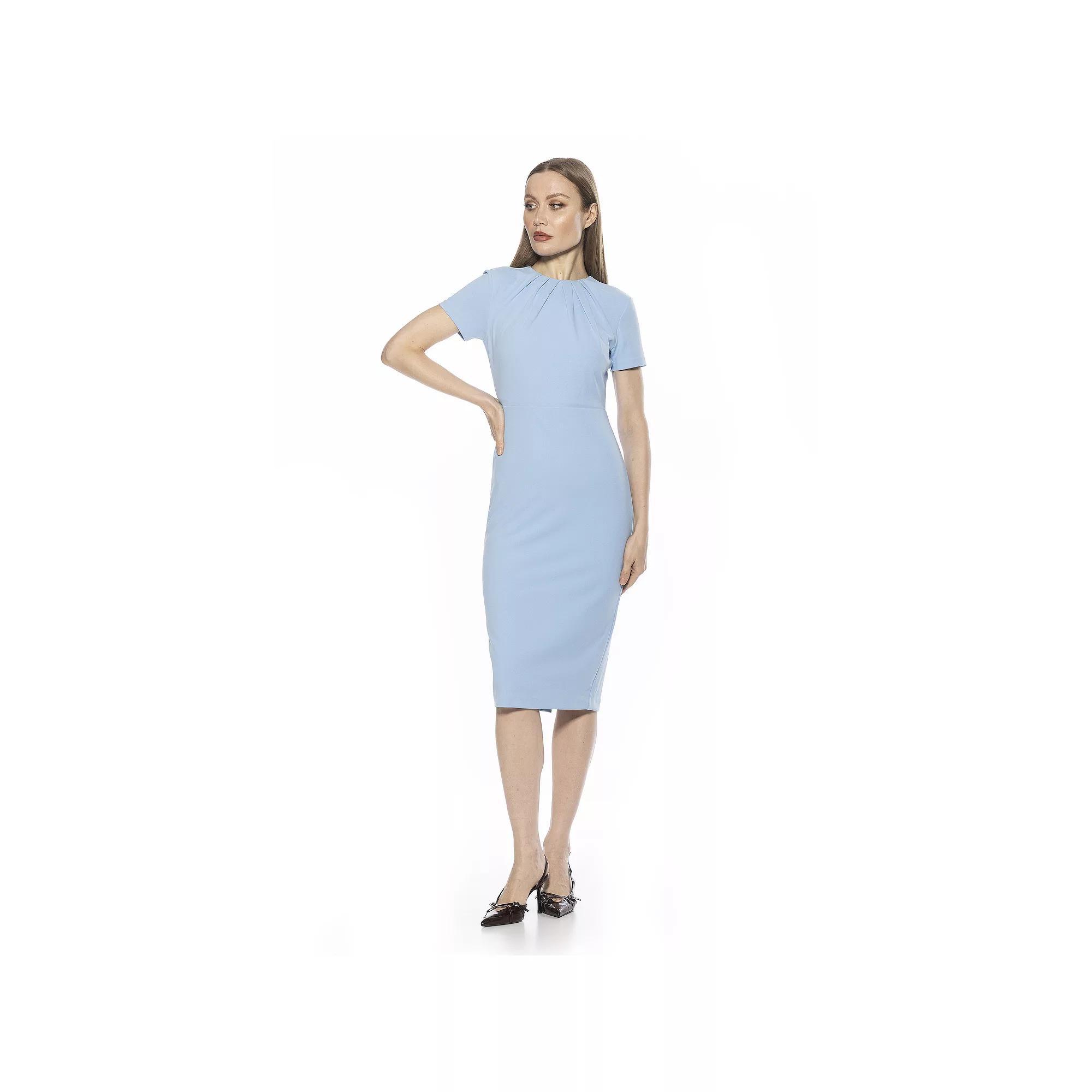 Women's ALEXIA ADMOR Quinn Draped-Neck Midi Sheath Dress, Size: XS, Blue Product Image