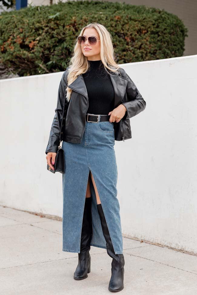 In Awe Light Wash Denim Midi Skirt FINAL SALE Product Image