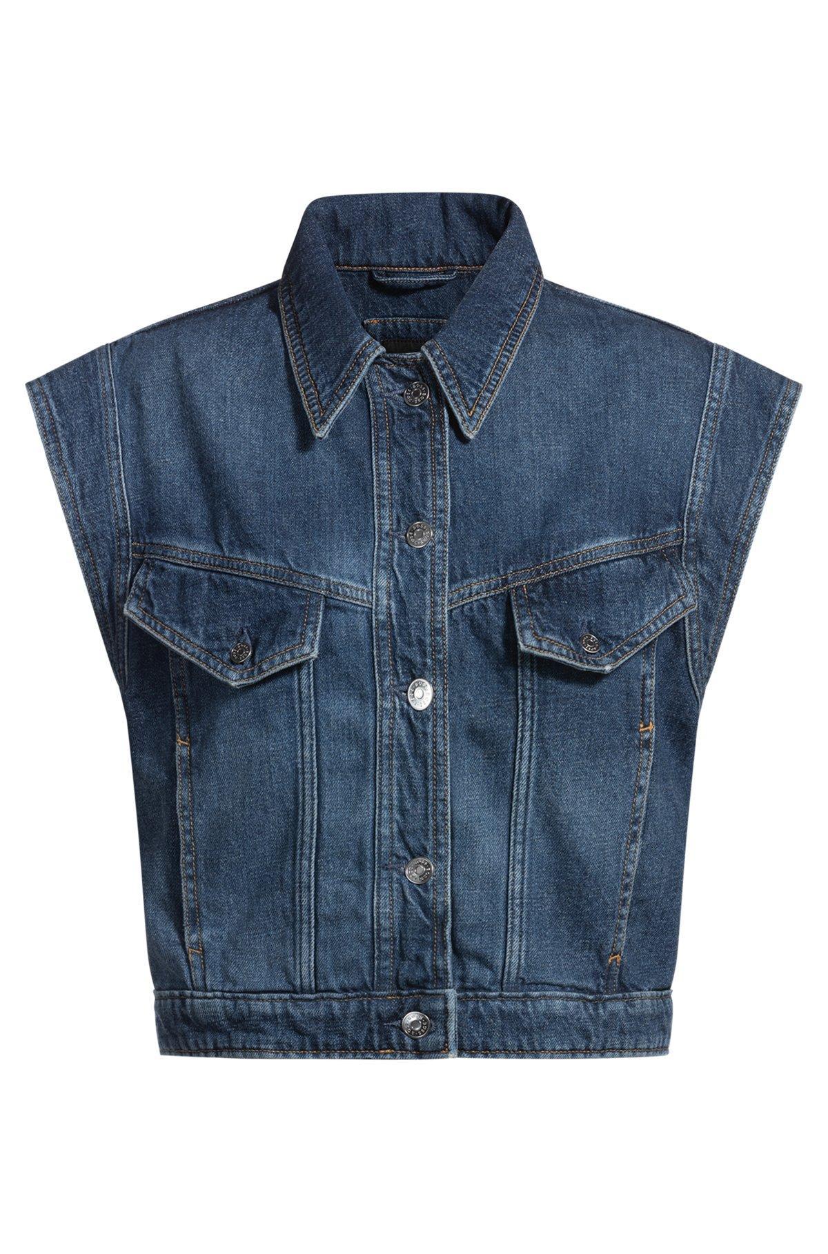 Boxy sleeveless jacket in indigo denim Product Image