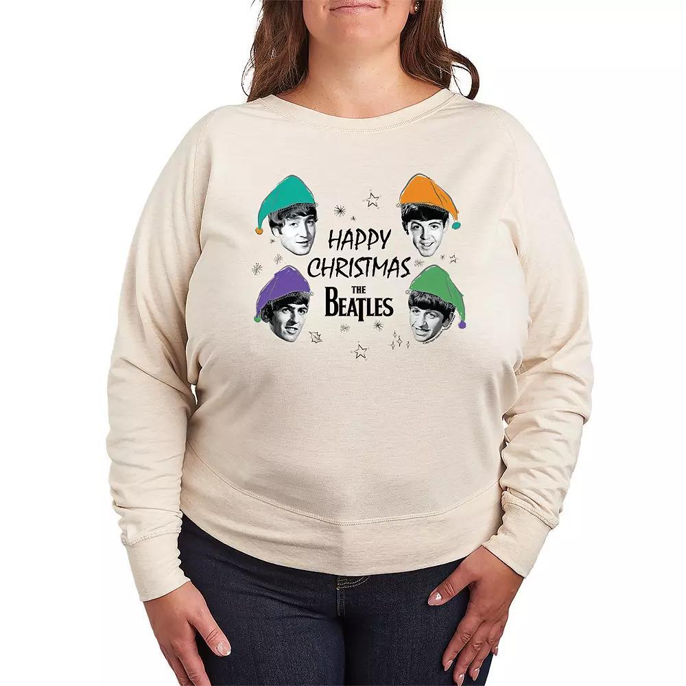 Plus Size The Beatles Happy Christmas French Terry Long Sleeve Tee, Womens Product Image