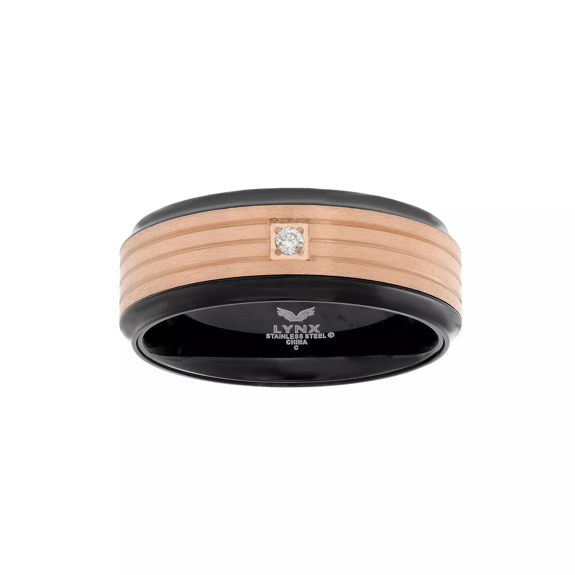 Mens LYNX Two Tone Stainless Steel Cubic Zirconia Ring Product Image