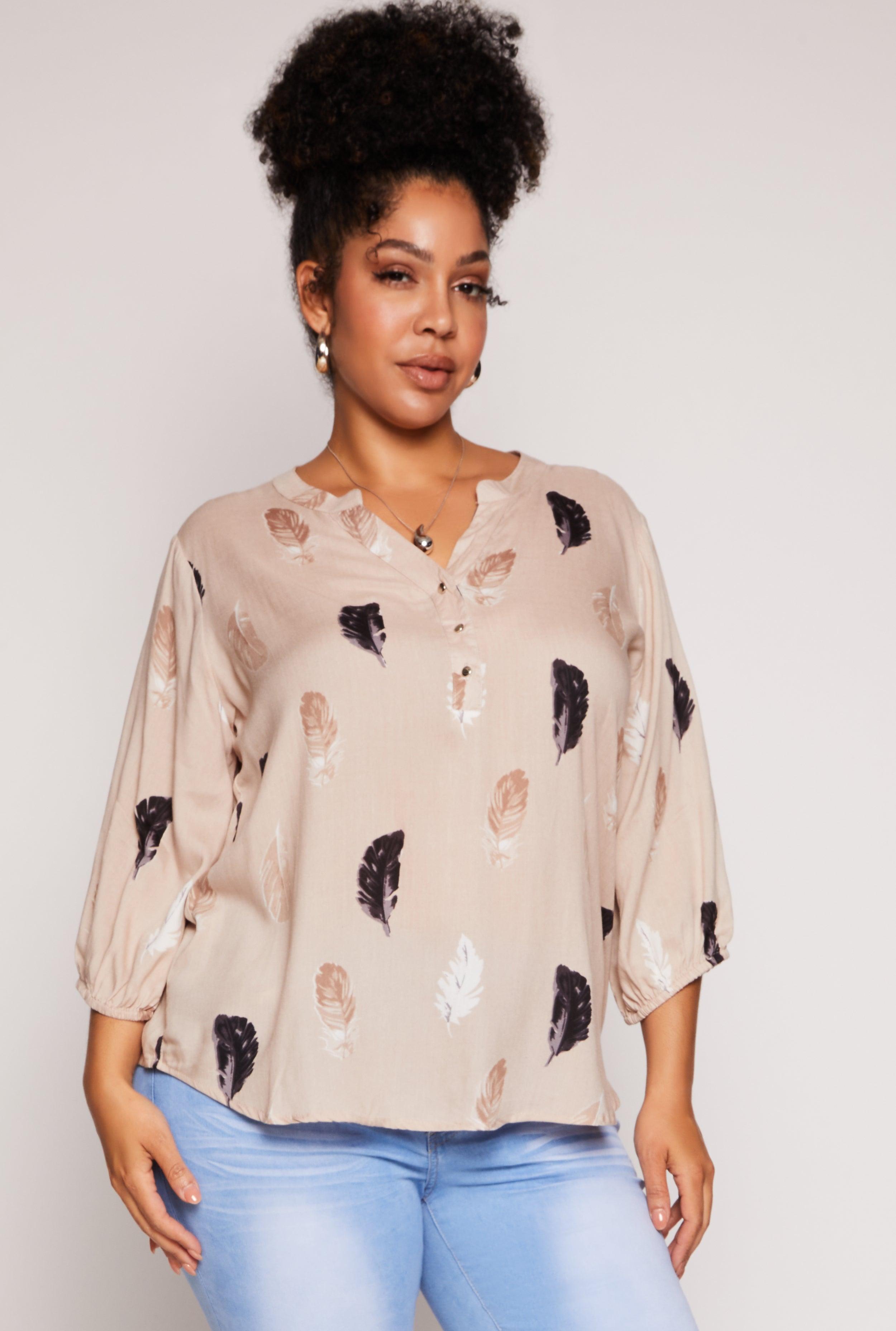 Womens Plus Size Feather Print Top Product Image