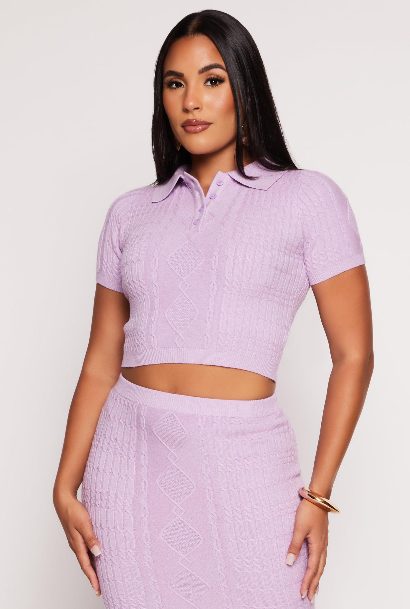 Womens Daisy Cable Knit Cropped Polo Shirt Product Image