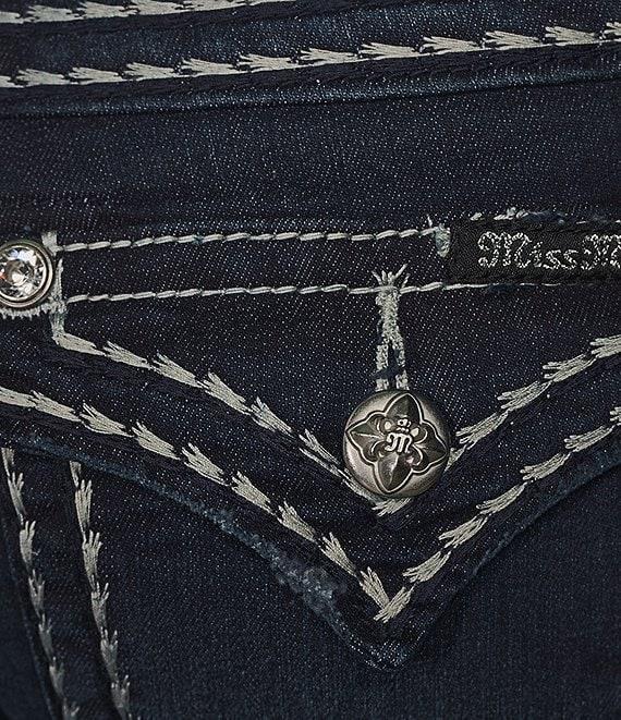 Miss Me Loose Saddle Border Stitch Flap Pocket Low Rise Bootcut Jeans Product Image