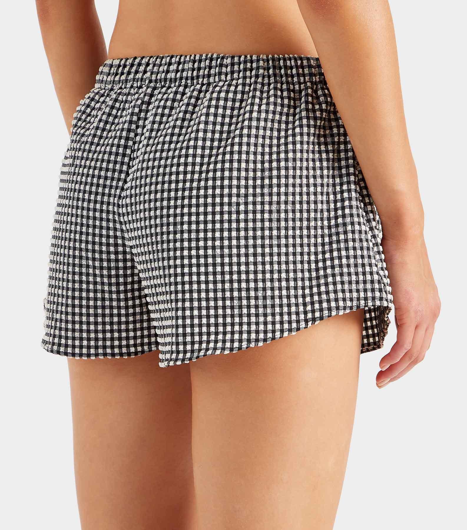Gingham Seersucker Swim Shorts - Black Gingham Product Image