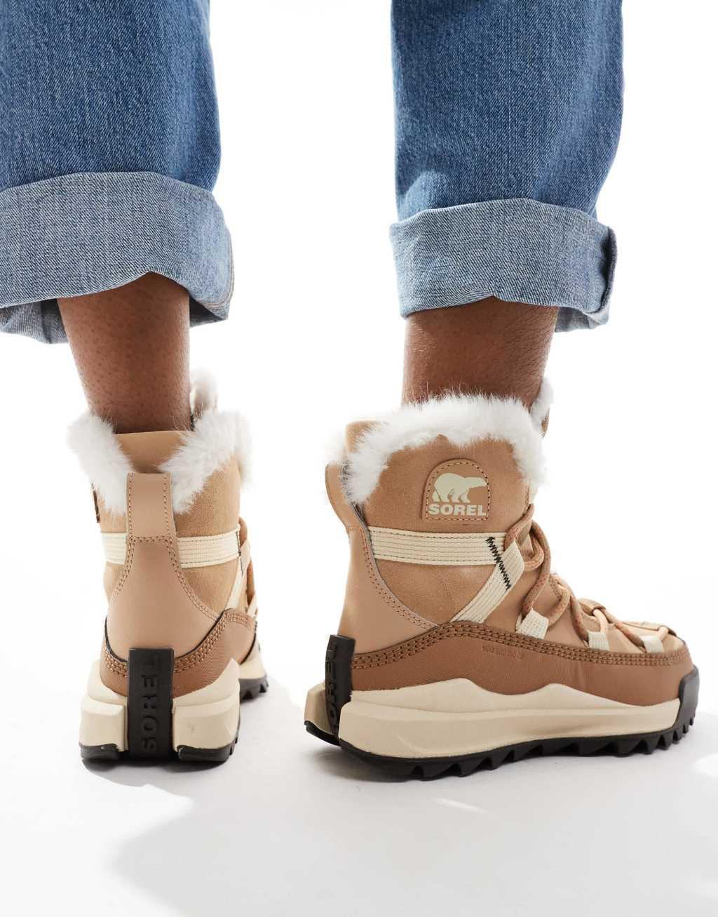 Sorel ONA RMX Glacy Plus WP waterproof fleece lined suede snow boots in canoe and sea salt Product Image