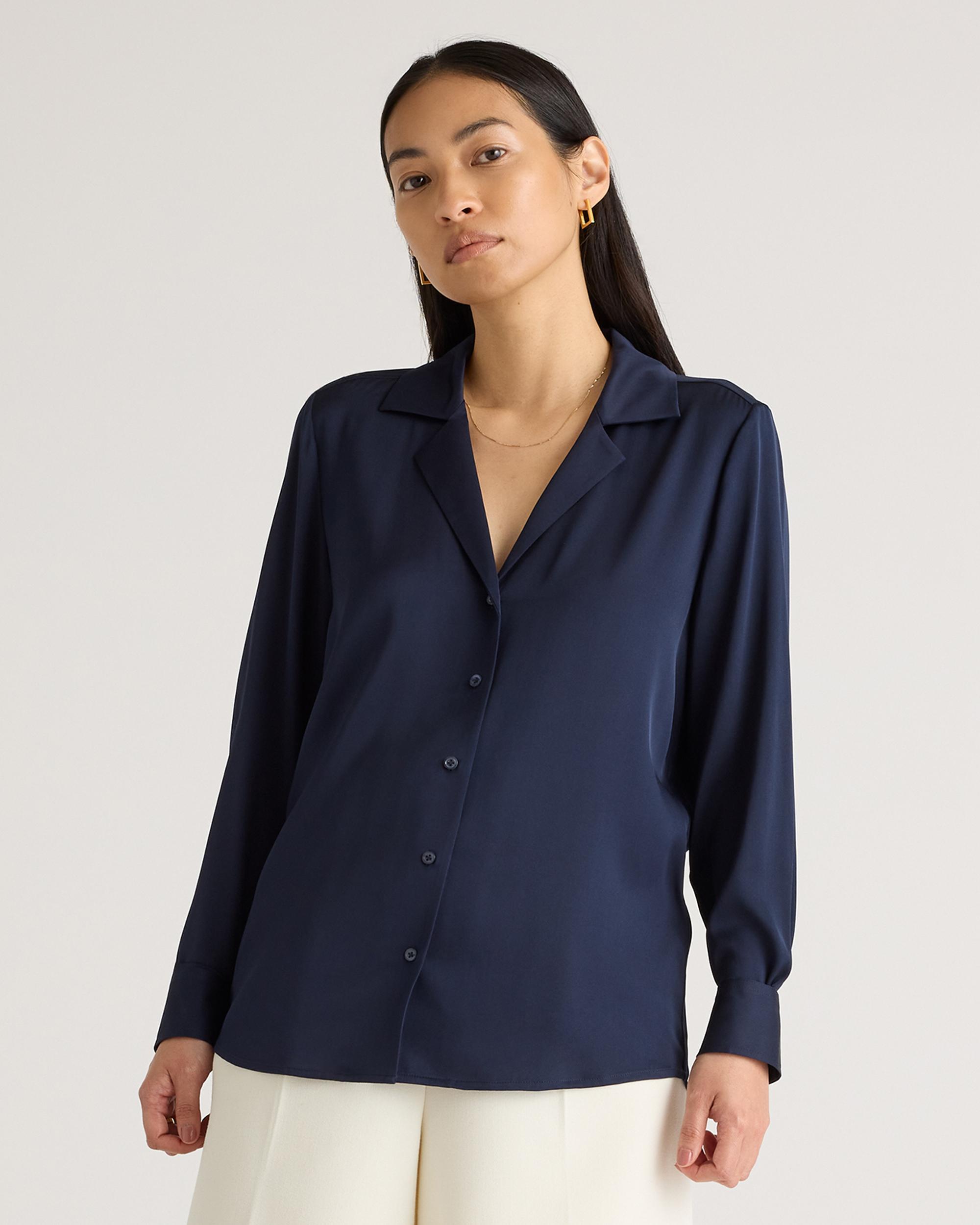 Quince | Women's 100% Washable Silk Stretch Notch Collar Blouse Size XS Product Image