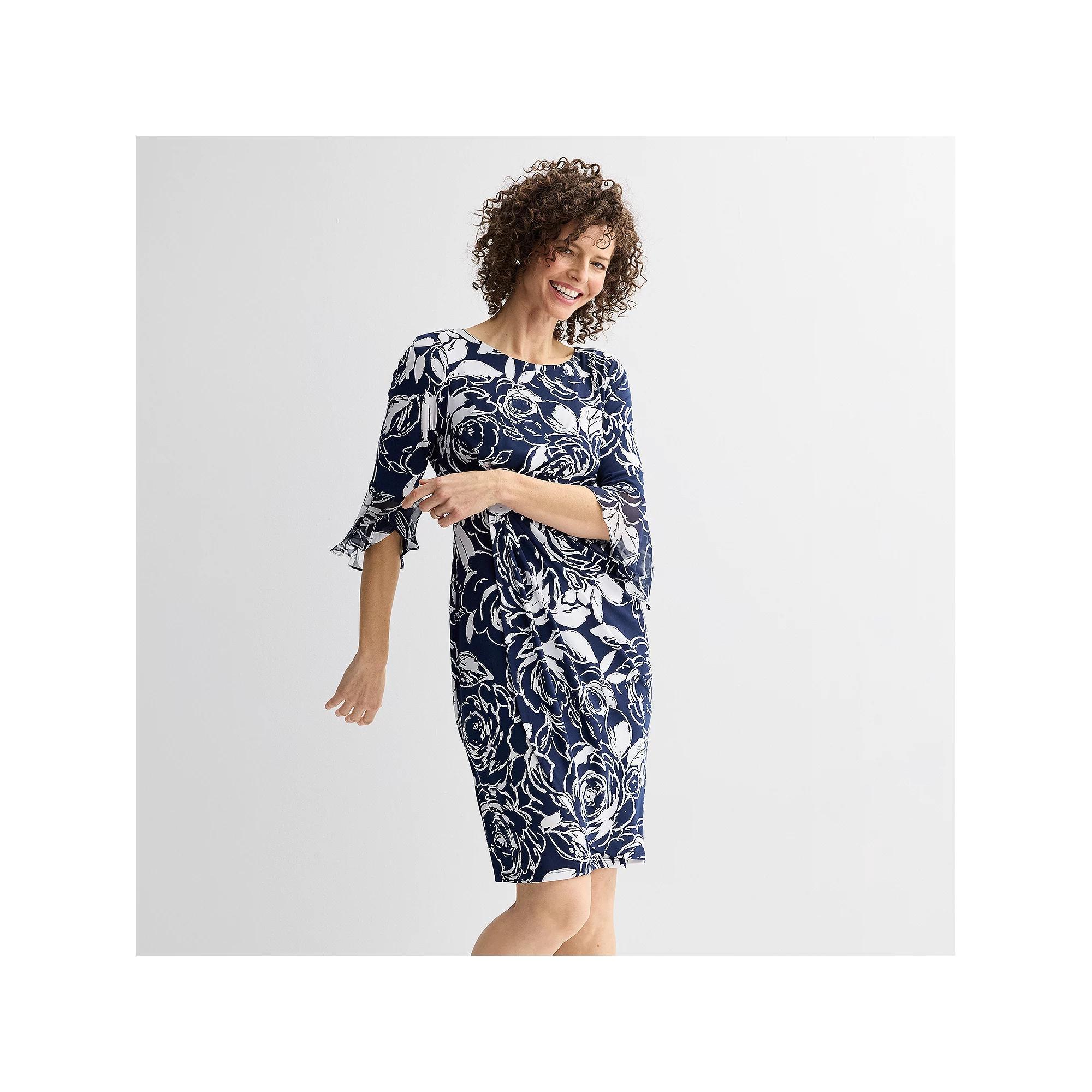 Women's Connected Apparel Bell Sleeve Faux-Wrap Dress, Size: 8, Blue Product Image
