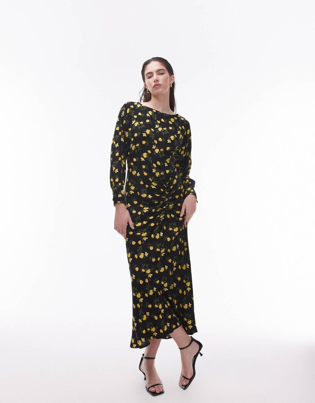 Topshop ruch front detail midi dress Product Image