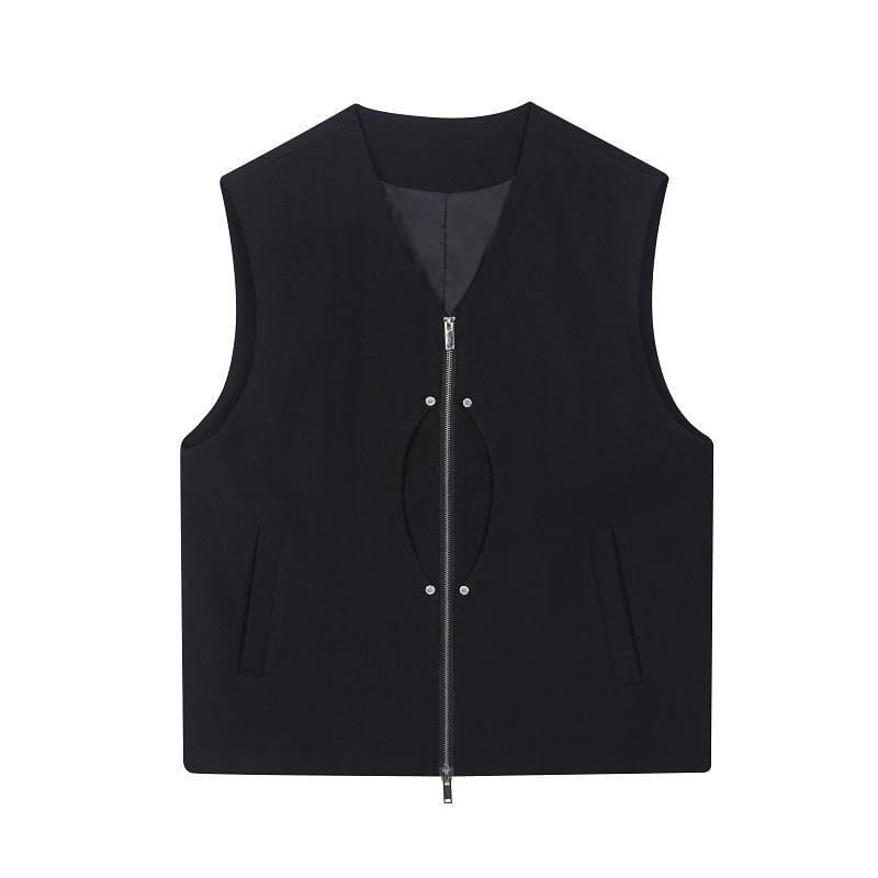 V-Neck Plain Zip Vest Product Image