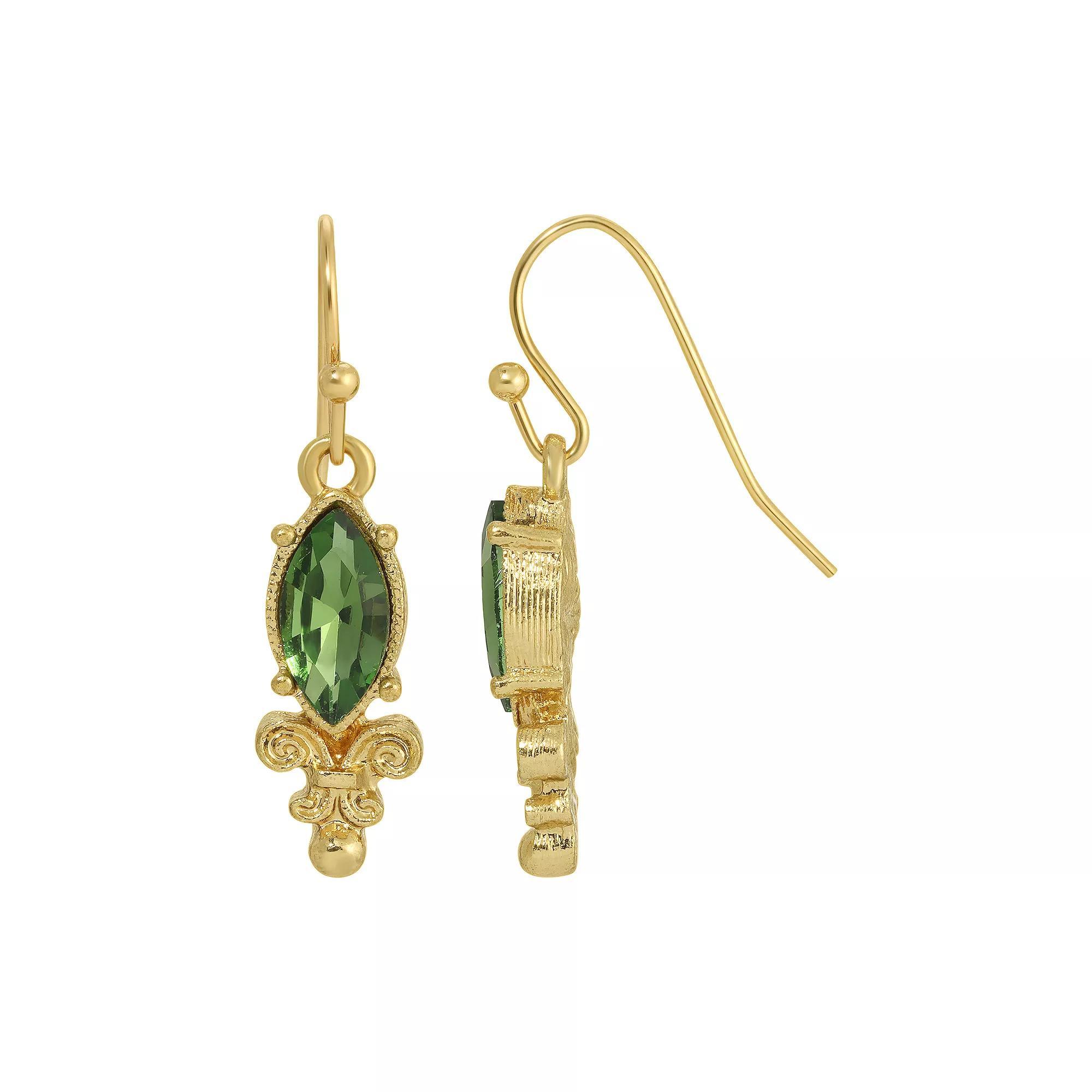 1928 Gold Tone With Green Navette Drop Earrings, Womens Product Image