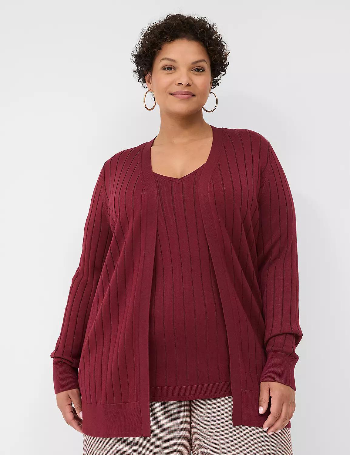 Modern Open-Front Ribbed Cardigan Product Image