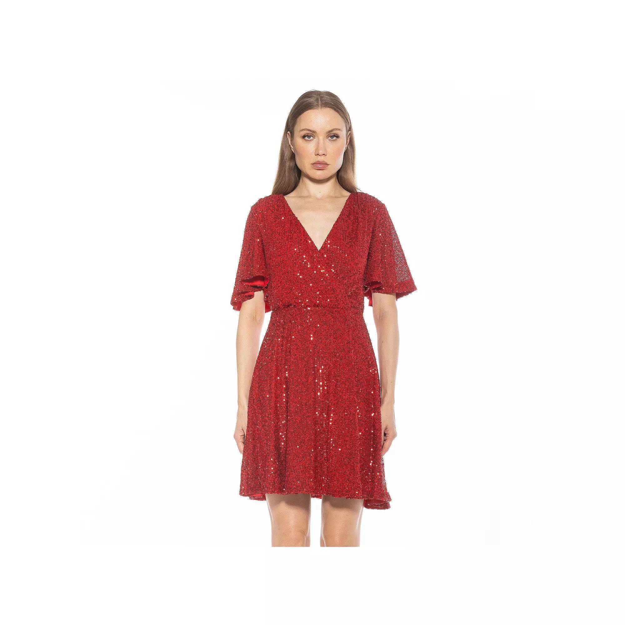 Women's ALEXIA ADMOR Oakless Flutter Sleeve Fit & Flare Dress, Size: Large, Silver Product Image