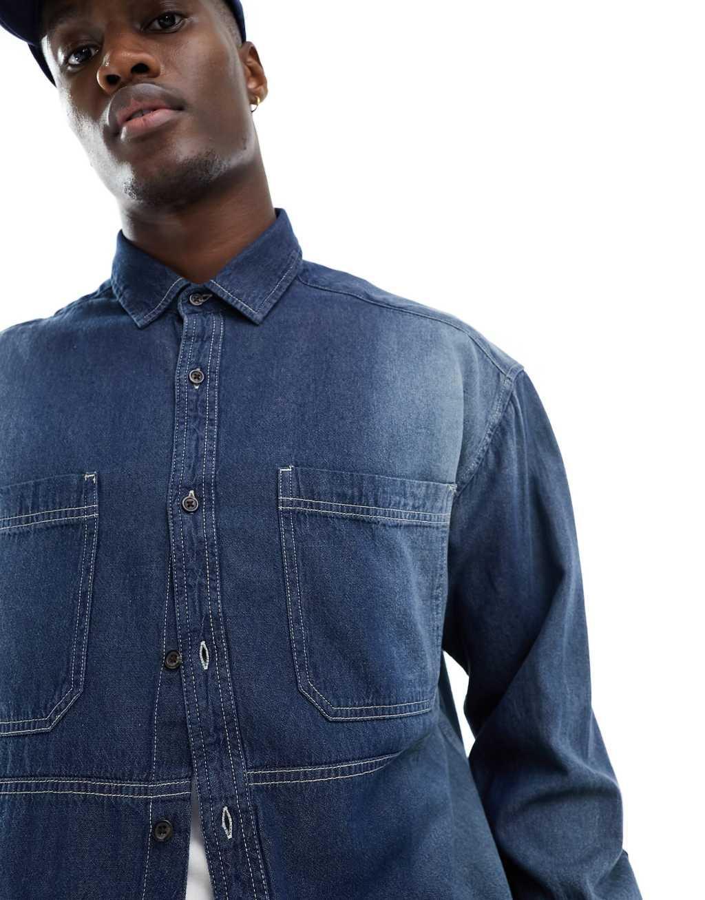 ASOS DESIGN 90s oversized denim shirt in blue wash Product Image