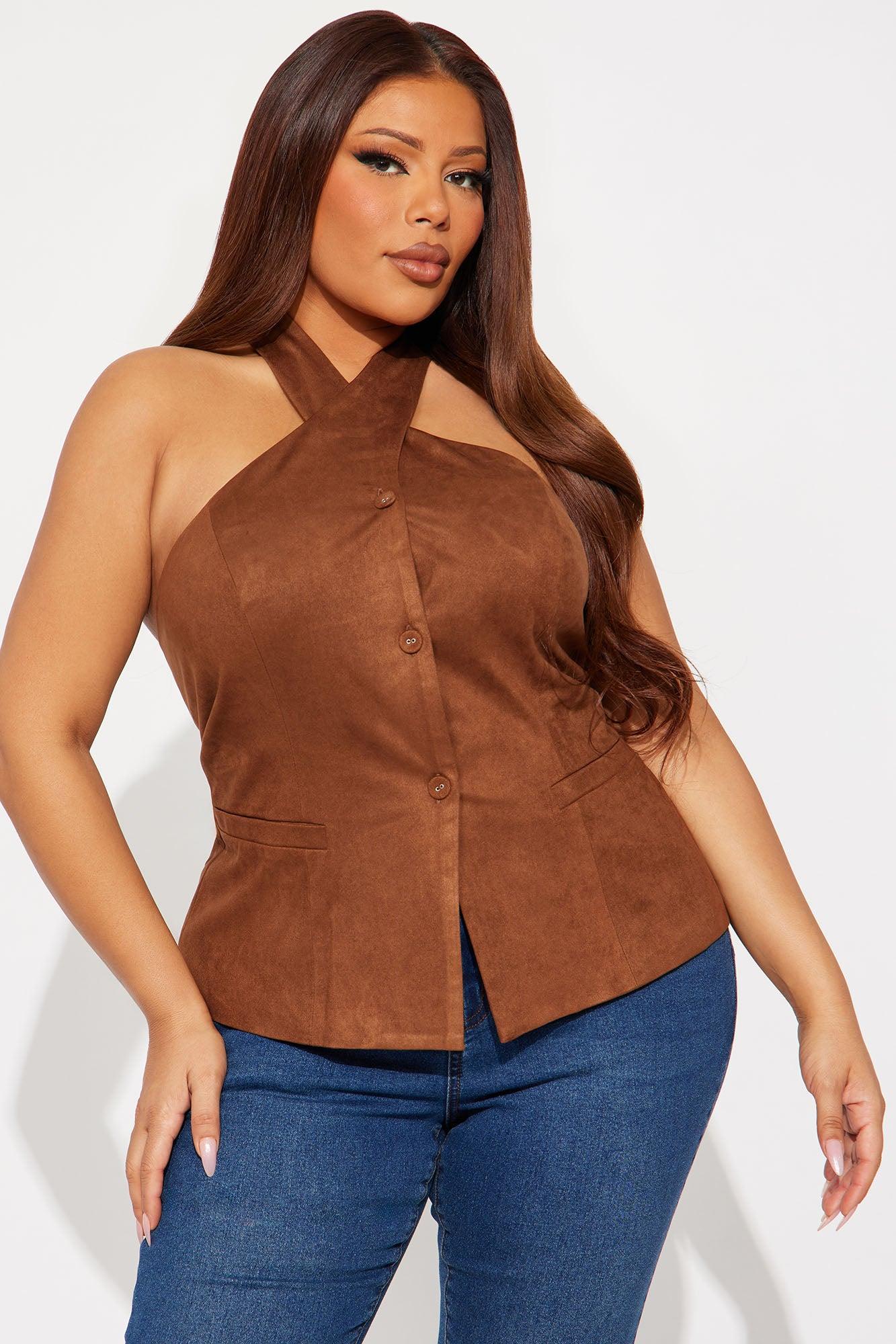 Classic Cutie Faux Suede Vest  - Brown Product Image