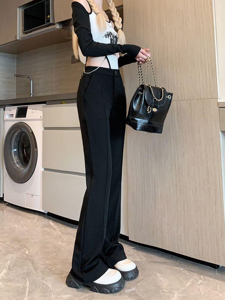 High Waist Plain Flared Pants Product Image